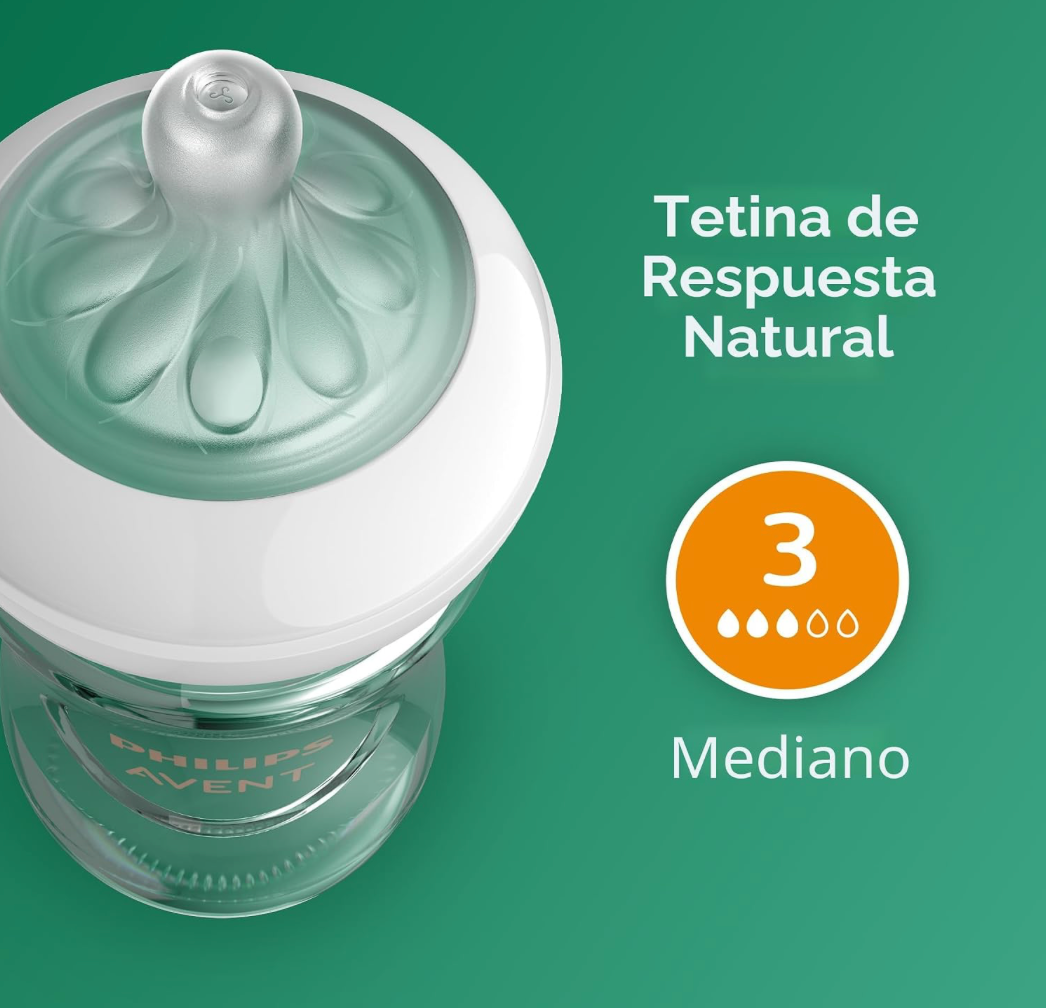 Avent Natural Reponse 3.0 Set de 4 biberones de 8 onz. de vidrio con tetina no. 3