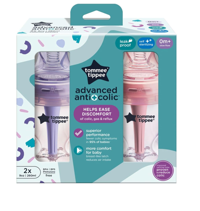 Tomme Tippee, duo biberones de 9 onz, tetina flujo lento