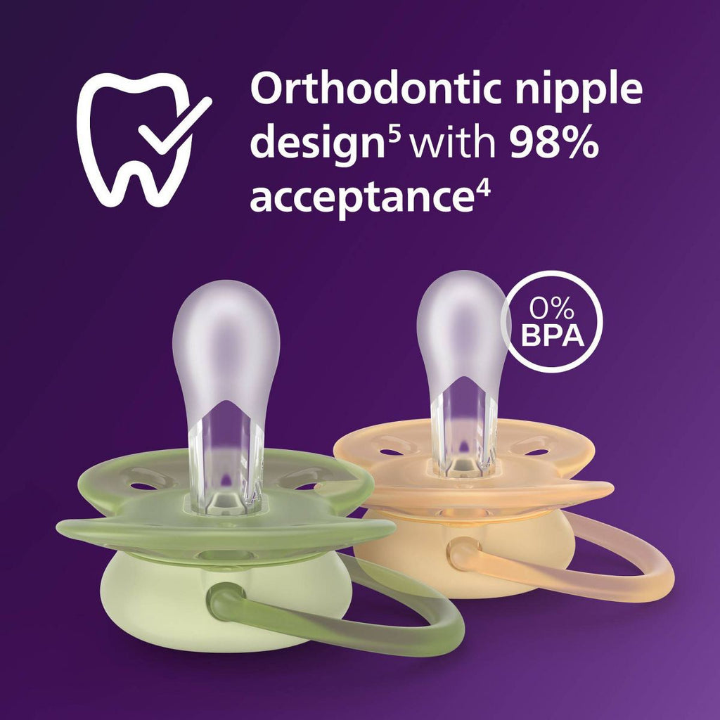 Philips Avent, Duo  Chupetes ultra suaves, diseño ortodóntico, para bebés de 6 a 18 meses, escudo flexible, pezón simétrico de silicona, sin BPA