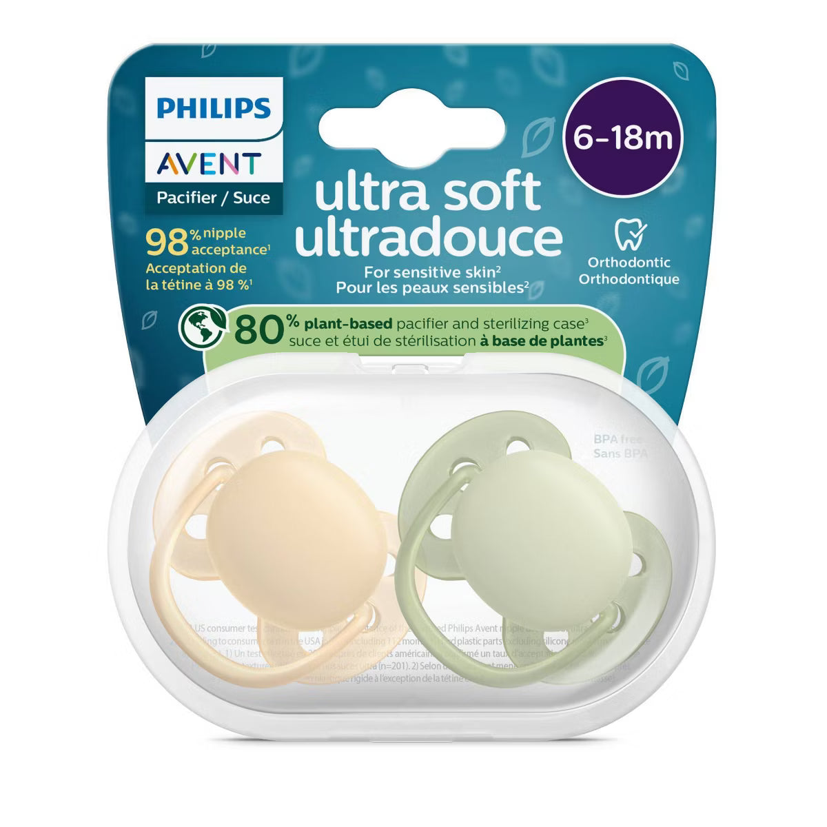 Philips Avent, Duo  Chupetes ultra suaves, diseño ortodóntico, para bebés de 6 a 18 meses, escudo flexible, pezón simétrico de silicona, sin BPA