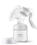 Philips Avent,Extractor de leche manual, bombeo fácil con tecnología de movimiento natural, almohadilla de silicona, biberón natural de 4oz, disco de sellado, anillo de rosca, transparente