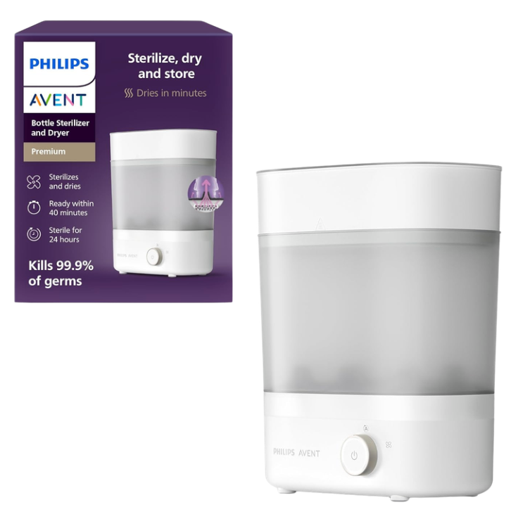 Philips Avent, Esterilizador y secadora para biberones Premium, elimina el 99,9% de las bacterias, sin productos químicos, capacidad 6 botellas/tetinas/accesorios, diseño modular de ahorro de espacio