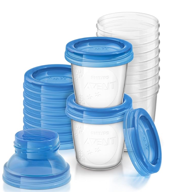 Philips Avent,  Tazas y tapas de almacenamiento de leche materna, 10 recipientes de  6 onzas