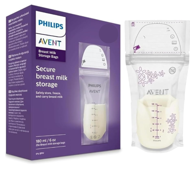 Philips Avent,  Bolsas de almacenamiento de leche materna, transparentes, 6 onzas, Transparente - 50 bolsas