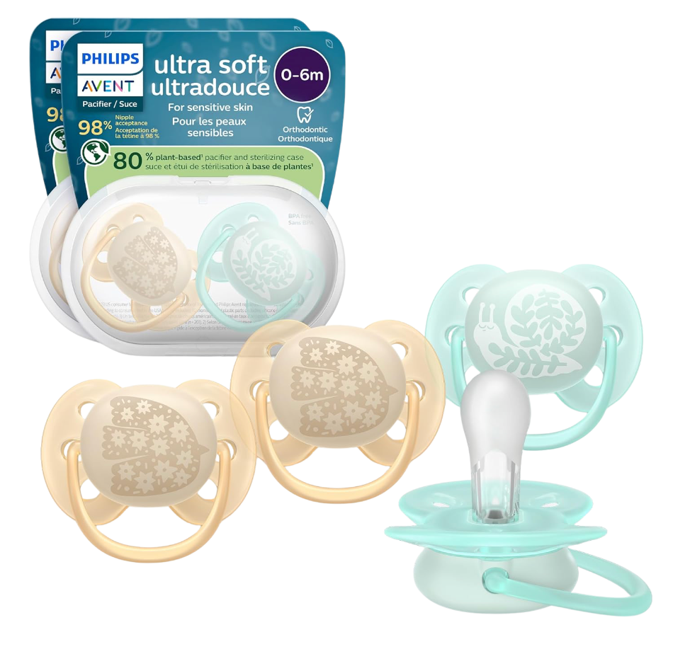 Philips Avent, Duo Chupetes ultra suaves, diseño ortodóntico, para bebés de 0 a 6 meses, escudo flexible, pezón simétrico de silicona, sin BPA