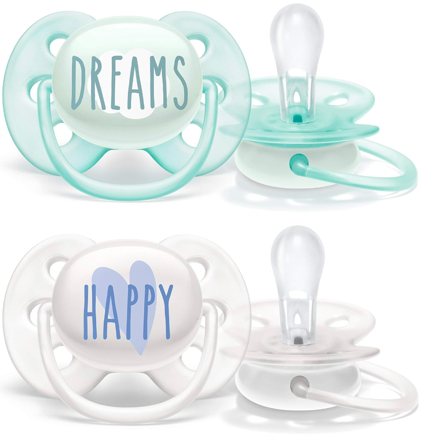 Philips Avent, Duo  Chupetes ultra suaves, diseño ortodóntico, para bebés de 0 a 6 meses, escudo flexible, pezón simétrico de silicona, sin BPA