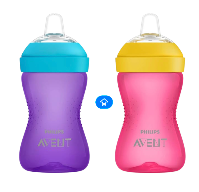 Philips Avent, Vaso con boquilla suave y diseño a prueba de fugas, rosa/morado, 10 onzas, 2 unidades