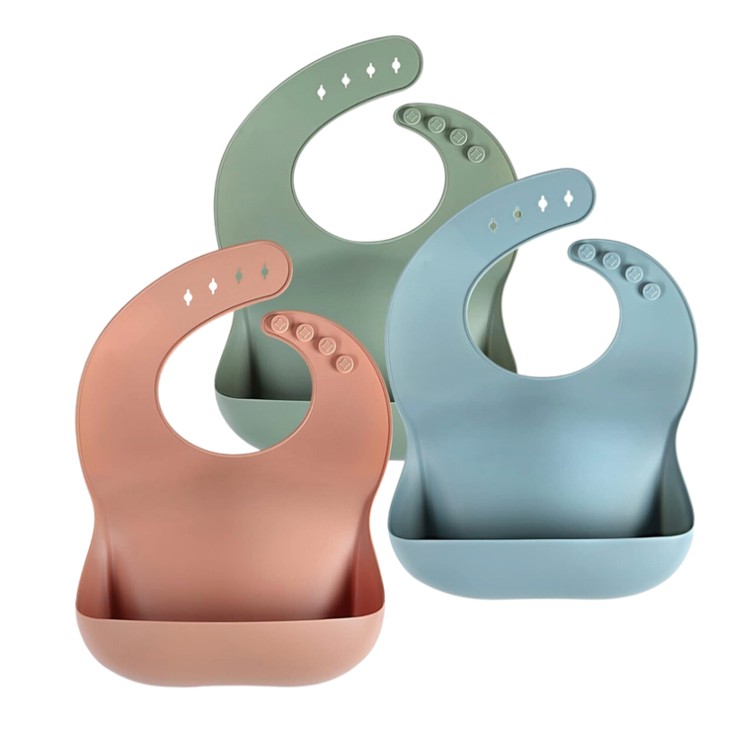 PandaEar, Juego de 3 baberos de silicona para bebé, impermeables, suaves, 10-72 meses (Copia)