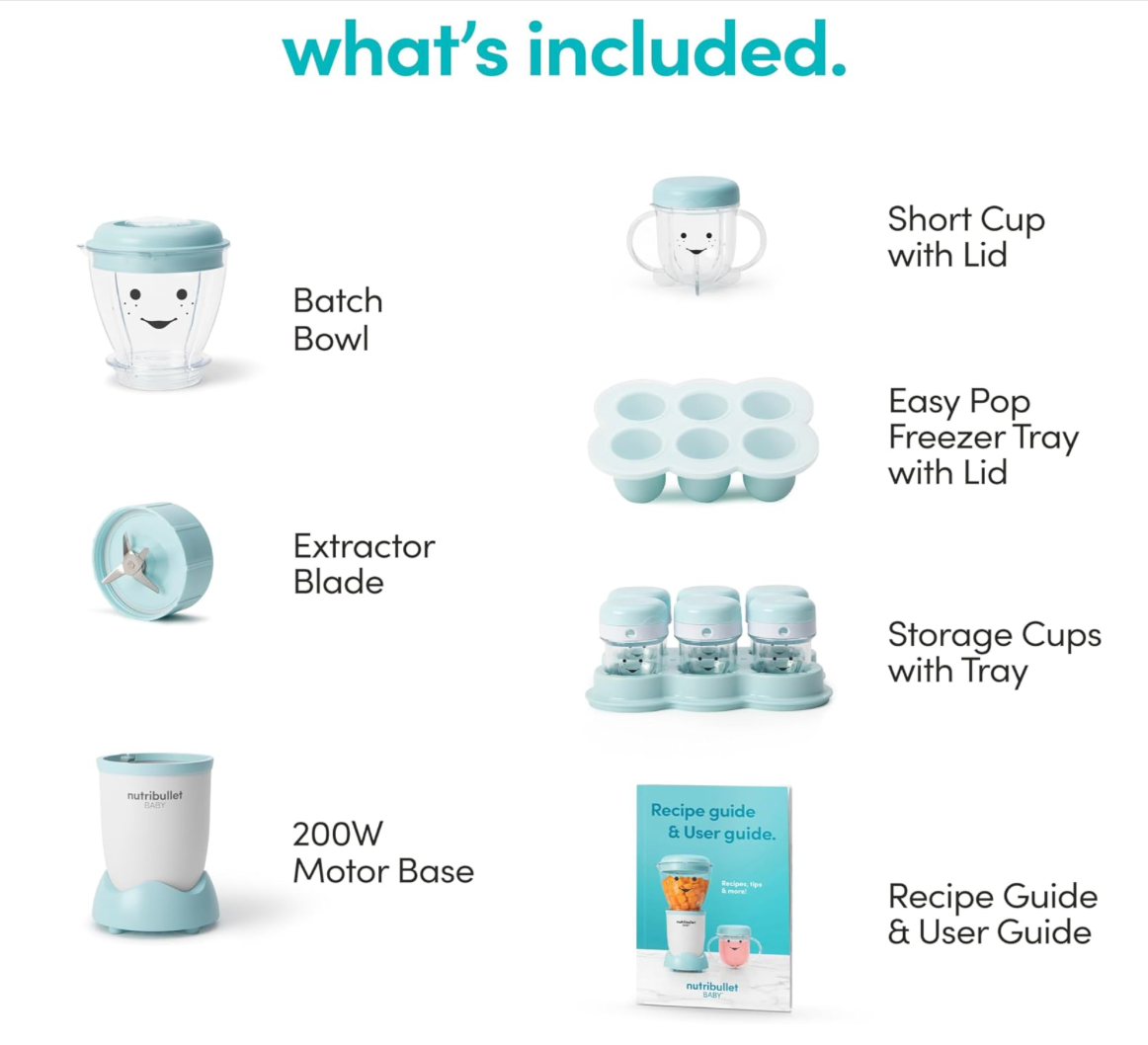 NutriBullet NBY-50100 Sistema completo de fabricación de alimentos para bebés, 32 onzas, blanco, azul, transparente