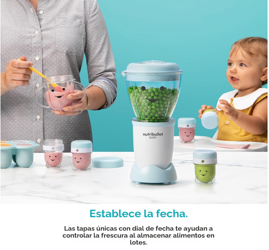 NutriBullet NBY-50100 Sistema completo de fabricación de alimentos para bebés, 32 onzas, blanco, azul, transparente